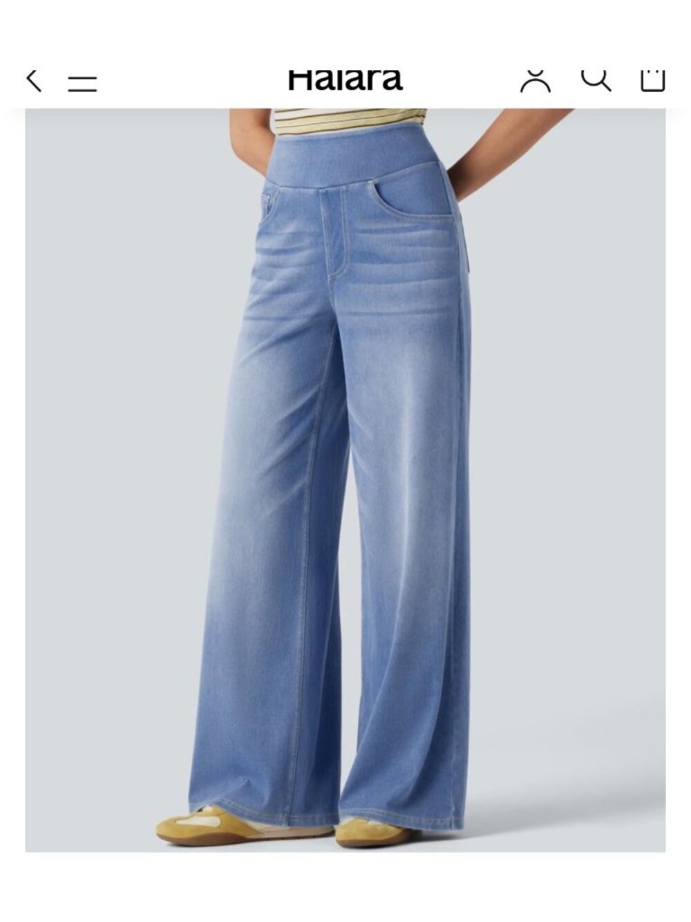 Halara L Light Blue Womens Wide-Leg Denim Pants Size L Cotton-Blend Light Blue C - Picture 8 of 11